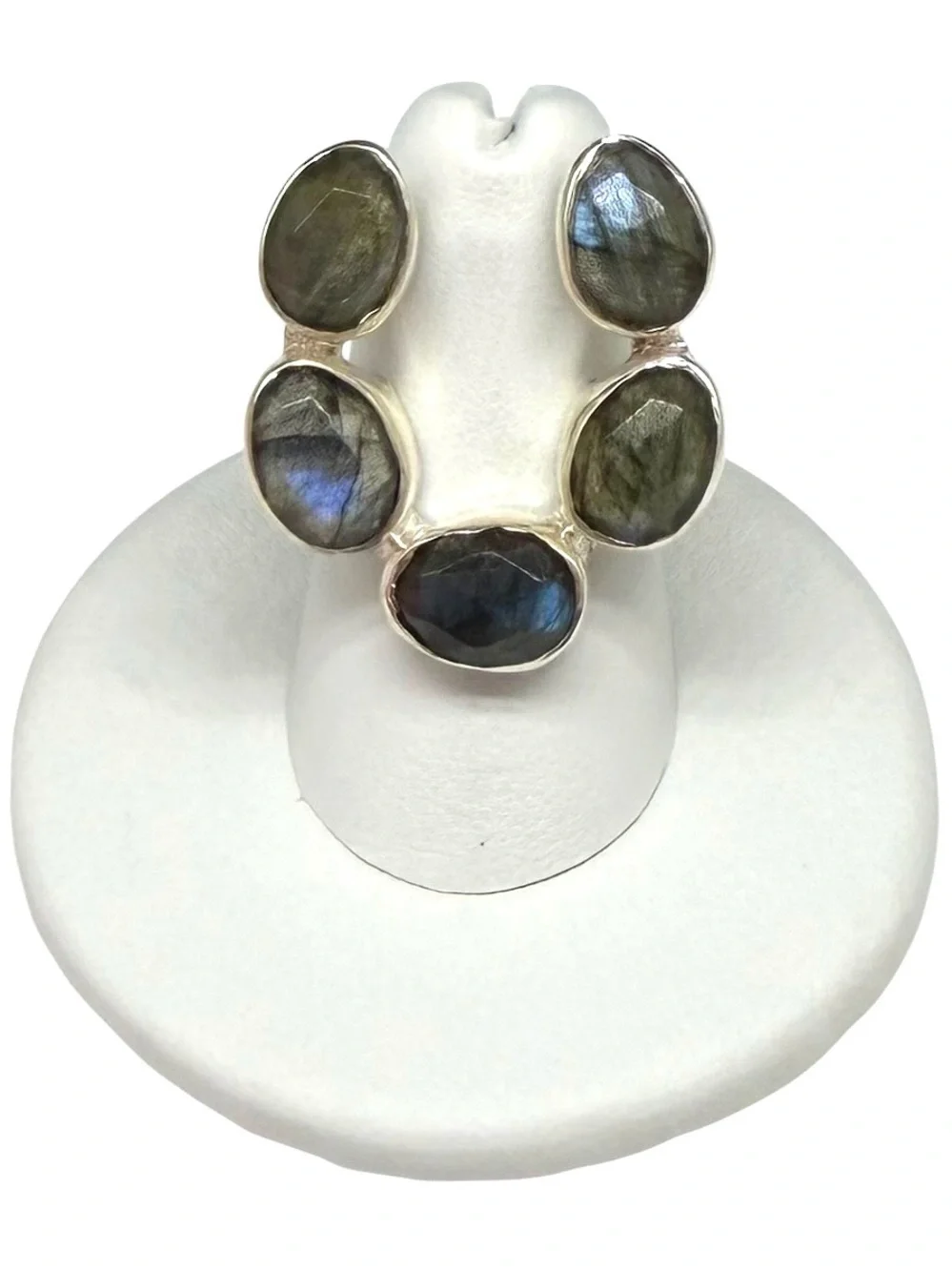 Labradorite Horseshoe Ring Size 6.5 Solid 925 Sterling Silver Faceted Stone